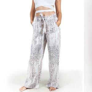 Rewash Leopard Paperbag Wide Leg Pants